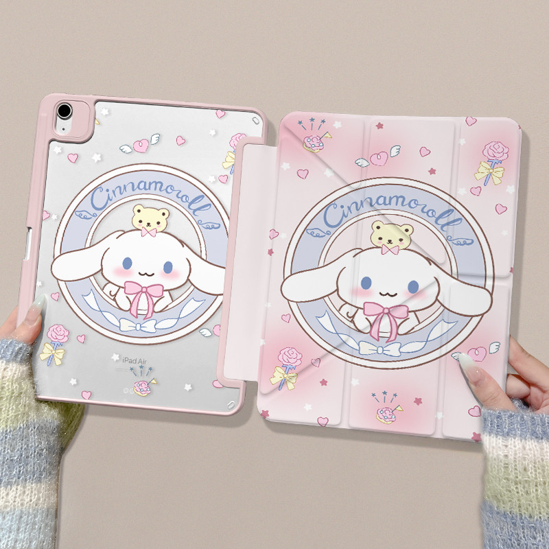อะคริลิค เคสไอแพด Y รูปร่าง + Triple พับสําหรับ iPad Air6 Air5 Air4 10.9 Gen7 Gen8 Gen9 10.2 นิ้วบอลลูน Cinnamoroll Mini7 Pro11 Air3 Air2 Air1 Gen5 Gen6 Gen10 Anti Drop ฝาครอบ iPad