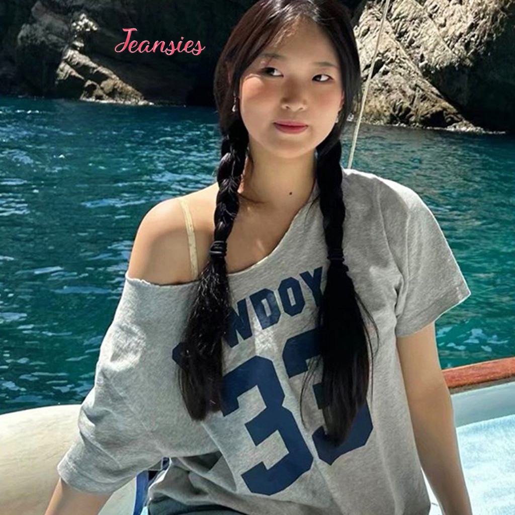 เสื้อยืดทรงหลวมสำหรับฤดูร้อน สีเทาสวย