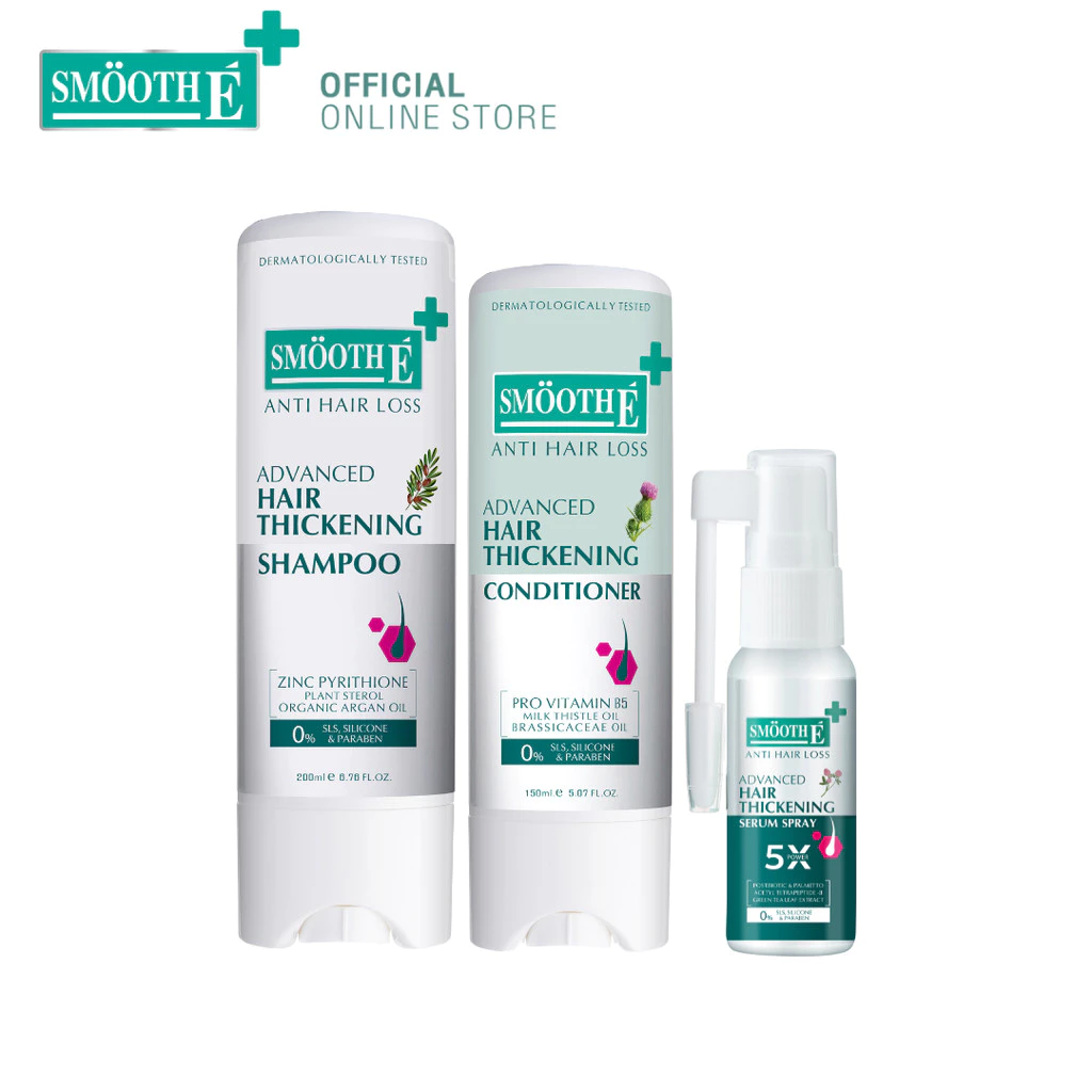 Smooth E Anti Hair Loss Set for Sensitive Scalp เซ็ตลดผมร่วง สำหรับหนังศีรษะแพ้ง่าย ลดการอักเสบ กระตุ้นผมหนาจากราก 5X