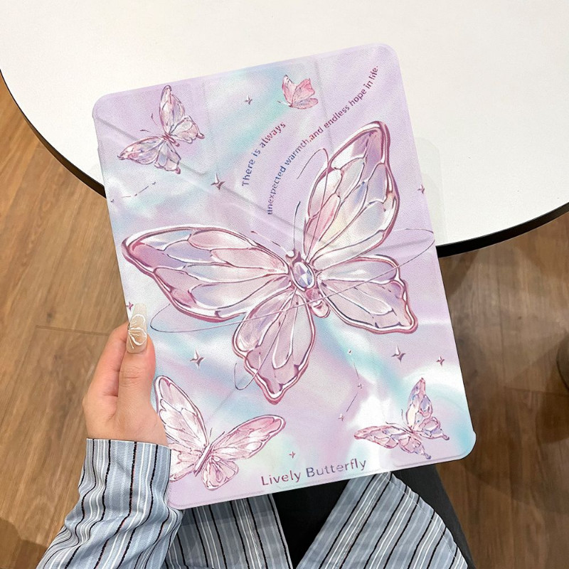 อะคริลิค iPad กรณี Y รูปร่าง + Triple พับสําหรับ iPad Air6 Air5 Air4 10.9 Gen7 Gen8 Gen9 10.2 นิ้วสีสันGradientผีเสื้อ Mini7 Pro11 Air3 Air2 Gen5 Gen6 Gen10 Anti Drop iPad Cover
