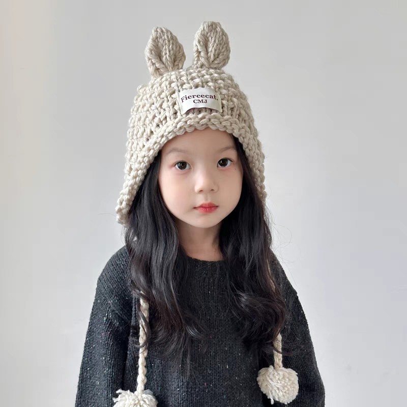 อิน ฤดูใบไม้ร่วงทารกแรกเกิดสาววินเทจ 5 สีน่ารักกระต่ายหูถักหมวก 1-6 ปี