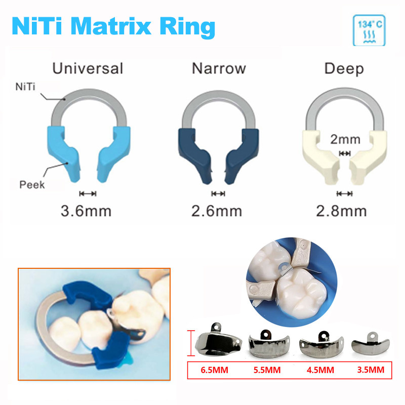 แถบเมทริกซ์ทันตกรรม NITI โลหะ Matrices Clamp แหวนส่วน Contoured Matrix ระบบนิกเกิลไทเทเนียมแหวนหนีบเครื่องมือทันตแพทย์