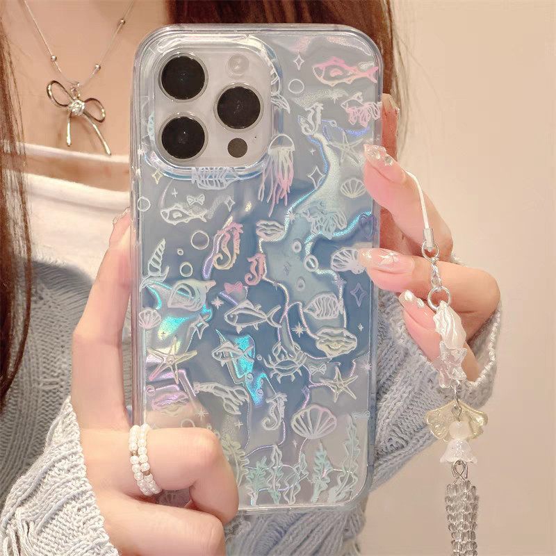 เคสไอโฟน 13 16 สำหรับ iPhone 11 13 15 16 14 12 Pro Max 7Plus XR 7 16 15 8 Plus X XS Max ปกอ่อนลายปลาทะเลสด ระลอกน้ำ