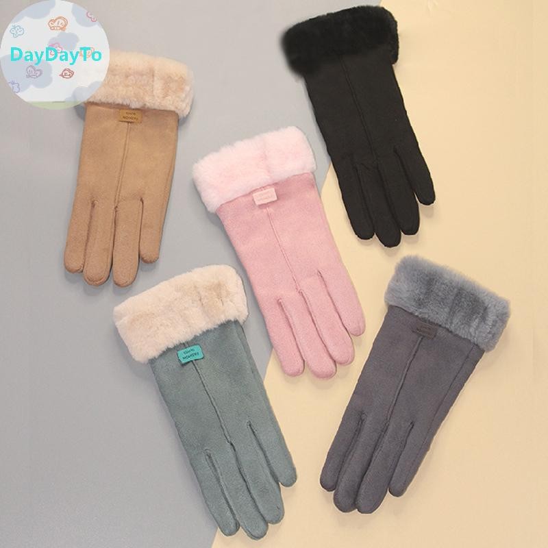 Daydayto แฟชั่นผู้หญิงฤดูใบไม้ร่วงฤดูหนาวหนา Plush ถุงมือน่ารัก Furry Warm Mitts Full Finger Touchscreen Mittens กีฬากลางแจ้งหญิงถุงมือ TH
