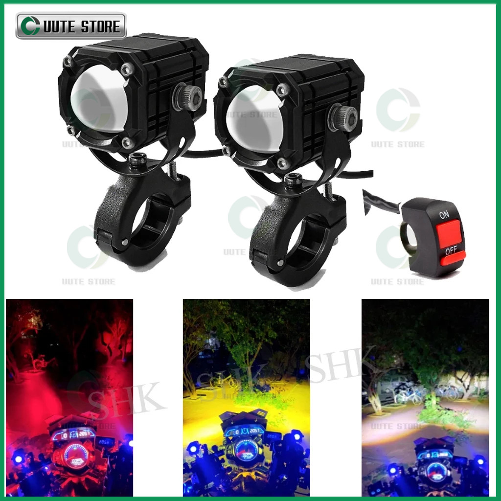 แฟลช ไฟหน้ามอเตอร์ไซค์ ไฟสปอร์ตไลท์ led 12V 24V LED เลนส์โปรเจคเตอร์สามสีไฟสปอตไลท์เลเซอร์สำหรับขับรถหลอดไฟหน้าเวฟ110i