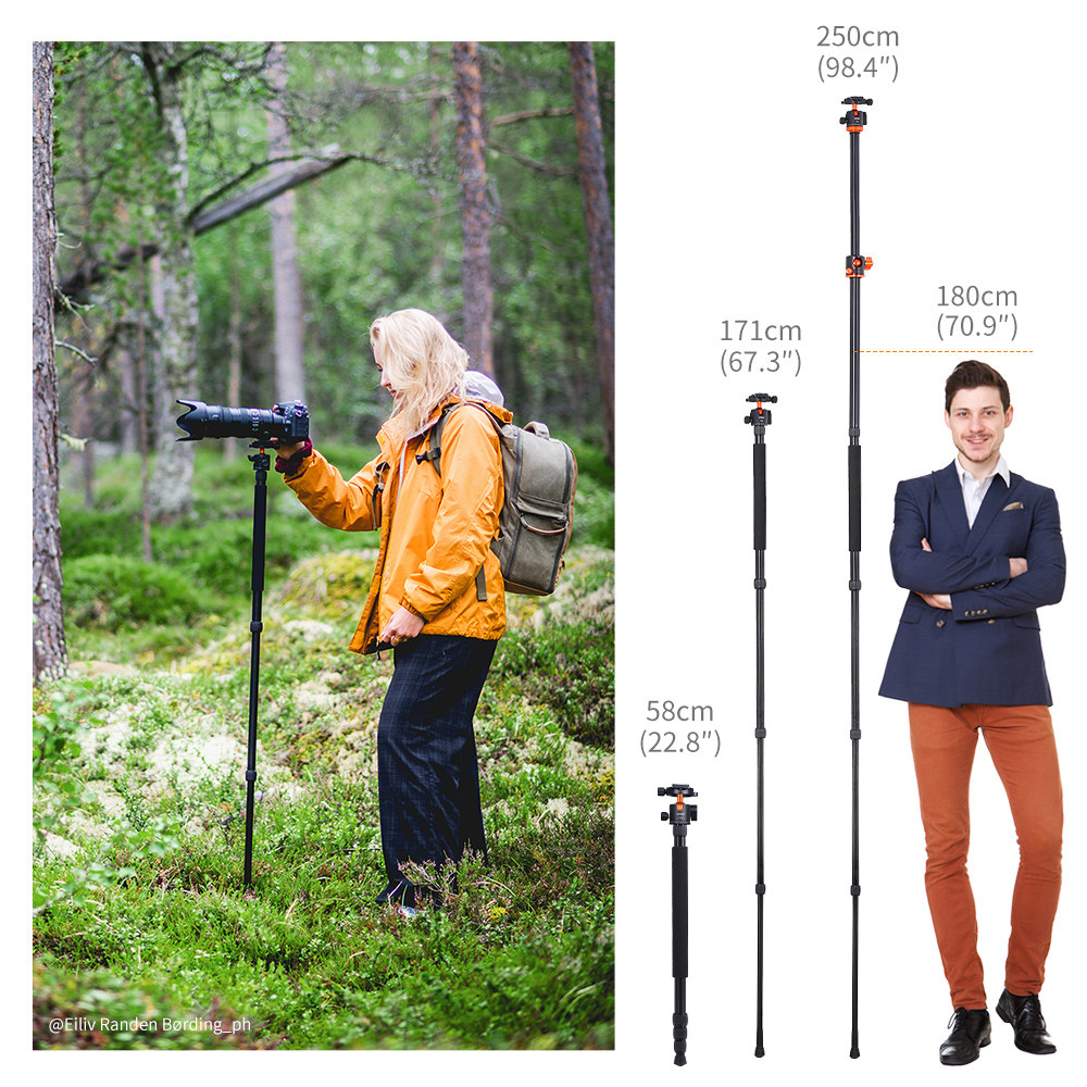 ขาตั้งกล้อง K & F CONCEPT SA254T1 2.39M/94.1 นิ้ว Professional การถ่ายภาพขาตั้งกล้อง Monopod กล้องแนวนอนขาตั้งกล้อง Aluminu Cam1114