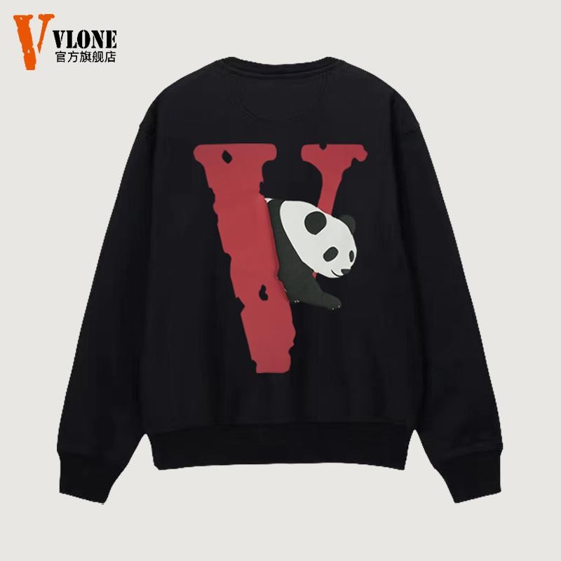 Vlone เสื้อฮู้ดคอกลมสําหรับผู้ชาย High Street Big V Panda พิมพ์เสื้อขนาดใหญ่สําหรับผู้หญิง