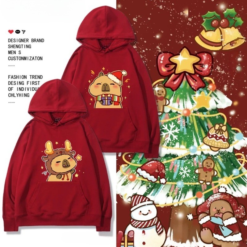 M-8XL เสื้อฮู้ด พร้อมส่ง เสื้อกันหนาว แขนยาว พิมพ์ลายกวาง คริสต์มาส ทรงหลวม สไตล์อเมริกัน สําหรับผู้ชาย และผู้หญิง