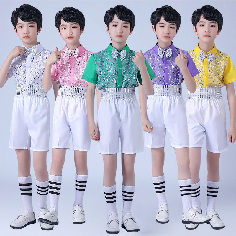 เด็กประดับด้วยเลื่อมโชรัสเสื้อผ้านักเรียนระดับประถมศึกษาและมัธยมศึกษาการหดตัวประสิทธิภาพเสื้อผ้าชายแขนสั้นสูทประสิทธิภาพสวมใส่