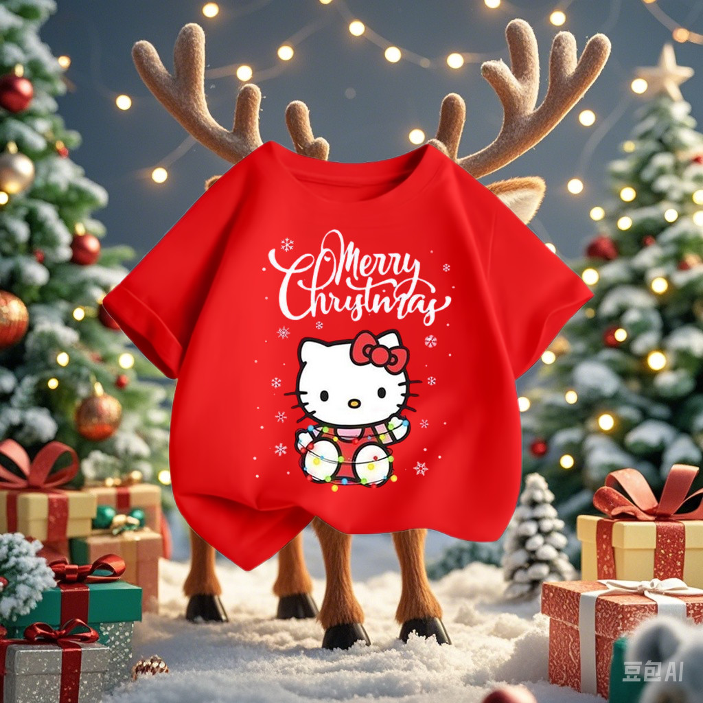 (จัดส่งตลอด 24 ชั่วโมง)KIDS PRINCESS เสื้อยืด Merry Christmas เสื้อยืดคริสต์มาสเด็กแขนสั้น สีแดงน่ารัก S602