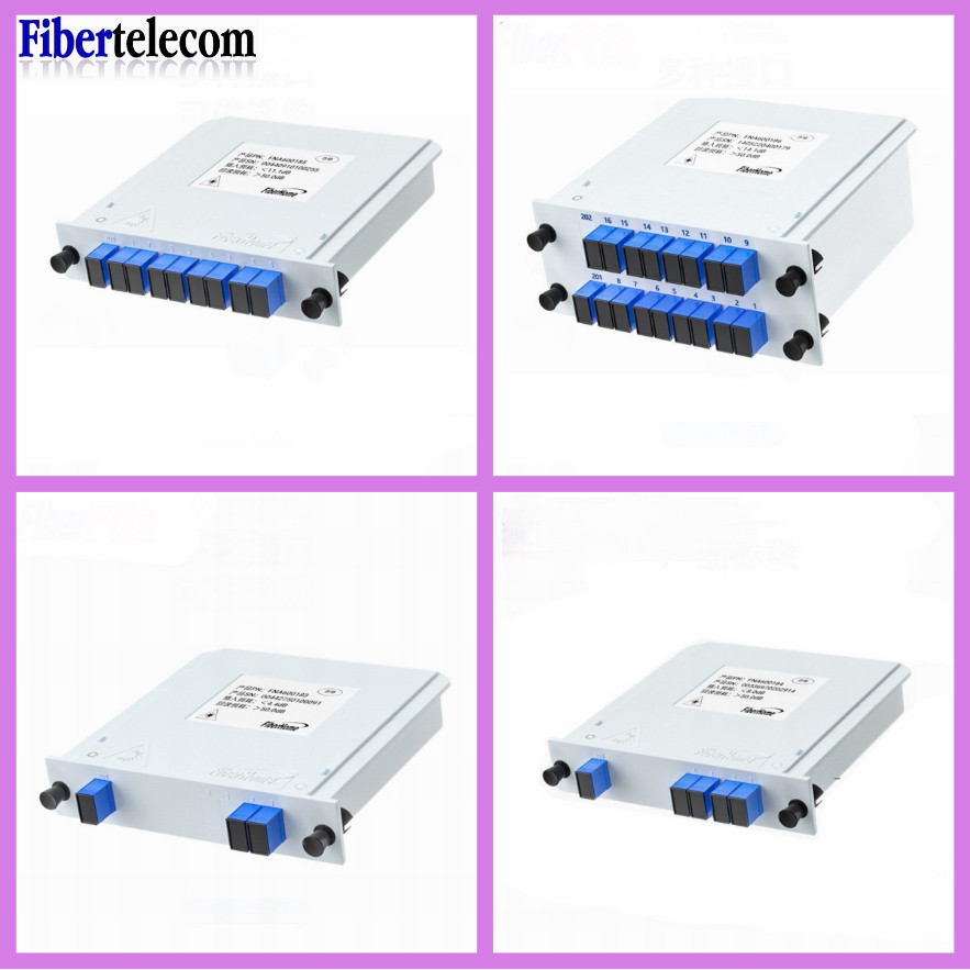 Fiberhome 1-2 1-4 1-8 1-16 SC UPC Optical Fiber PLC Splitter Cassette กล่อง Plug-in Type Optical Splitter ทั้งหมดสีฟ้า
