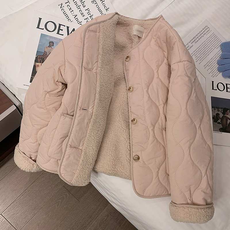 [คลังสินค้าพร้อม] Lamb Jacket Lamb ขนแกะเบาะแจ็คเก็ตเบาะแจ็คเก็ตเวอร์ชั่นเกาหลีแจ็คเก็ตสีชมพูฤดูหนาวการออกแบบสไตล์ใหม่ความรู้สึกเกาหลี Niche นักเรียน Pure Desire สไตล์หนาเสื้อขนสัตว์อินเทรนด์ All-Match Sli