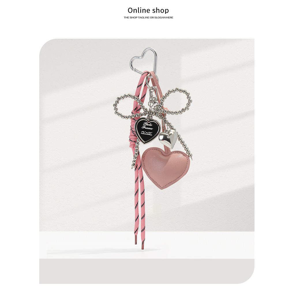 Rcy rcy Girl Heart Silver Bead Bow miu Series Bag Pendant Leather Love Heart Super Nice พวงกุญแจจี้