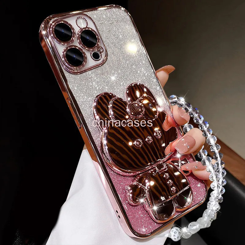 ปลอกสําหรับ iphone X/XS/XR/XSMAX 6 7 8 Plus เคสโทรศัพท์ 2025 สไตล์ใหม่พลาสติกกรณีกระต่ายวงเล็บ Glitter Electroplating โปร่งใสนุ่มเลนส์ป้องกันกันกระแทก RFVTGBYHN