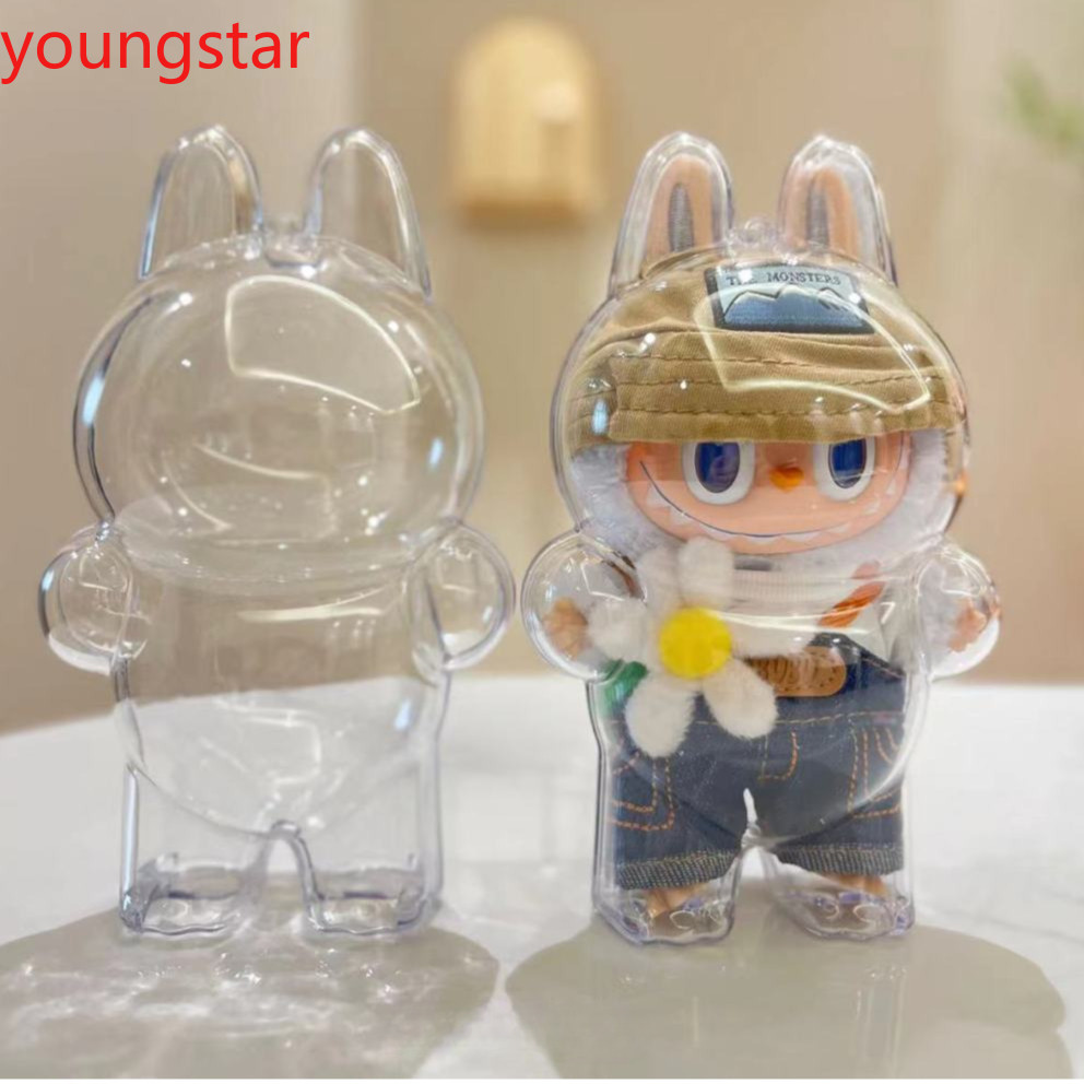 Labubu V1/v2 ป้องกันอะคริลิคโปร่งใสแบบพกพาสายกล่อง Mystery กล่องจัดเก็บตุ๊กตา Plush กระเป๋าสําหรับ labu ชุดแฟชั่น