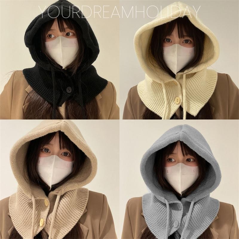 2024 Unisex ถักผ้าพันคอ Hoodie หมวกฤดูหนาวผู้หญิงแคชเมียร์ Beanie Bonnet ขนสัตว์อุ่นกลางแจ้ง Balaclava