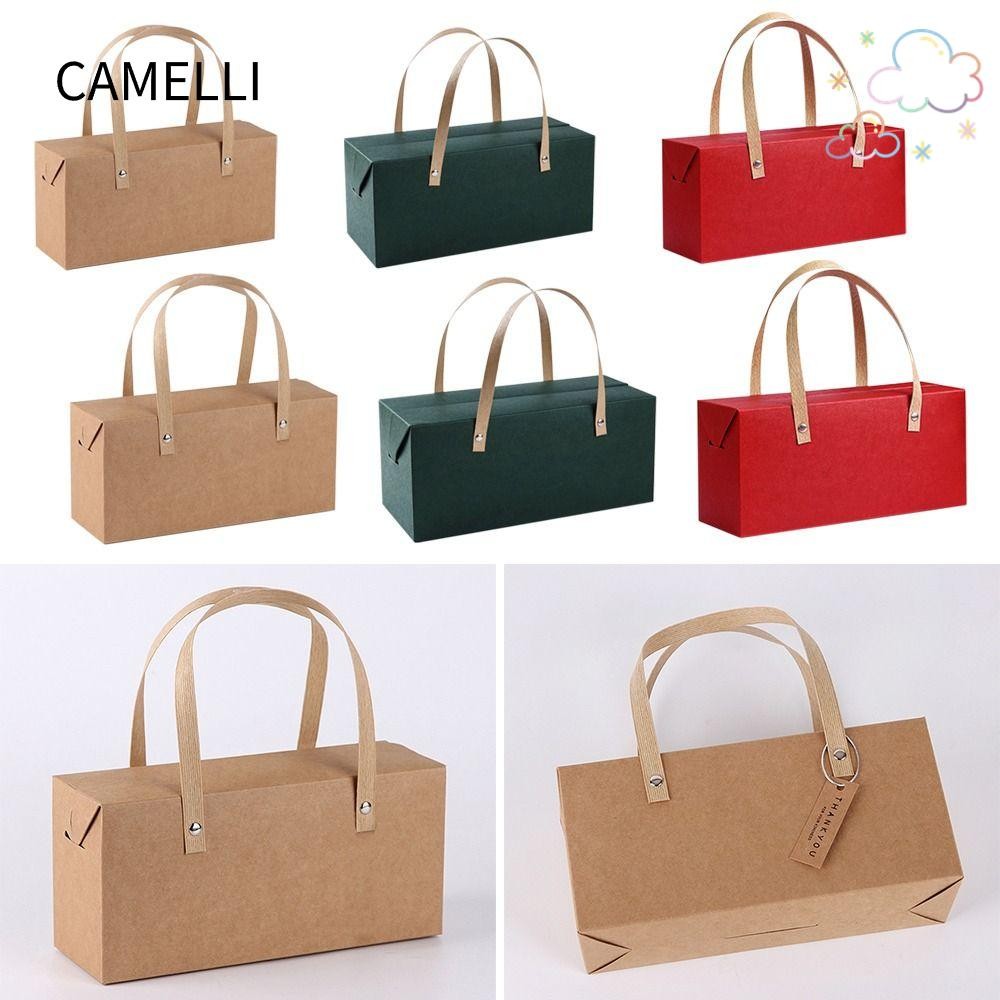 Camelli กระดาษคราฟท์ถุงช้อปปิ้ง,กระดาษขายปลีกจับถุงกระดาษคราฟท์กล่องขนม,พร้อมที่จับแพคเกจของขวัญพรรคกระเป๋าถุงกระดาษวันเกิด