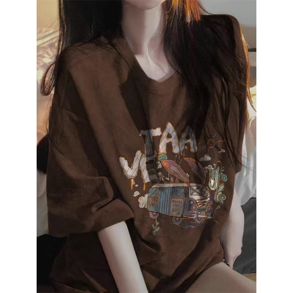เสื้อยืดแขนสั้นทรงหลวมสไตล์เกาหลี oversize เสื้อผ้าแฟชั่นวัยรุ่นน่ารัก เสื้อโอเวอร์ไซส์ผู้หญิง คู่รัก ลายการ์ตูน