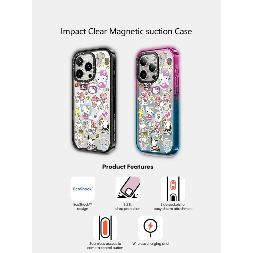 Casetify X Sanrio Family แม่เหล็กดูด Hard อะคริลิคด้านหลังสําหรับ Apple IPhone 12 13 14 15 16 Pro Max Plus พร้อมกล่อง
