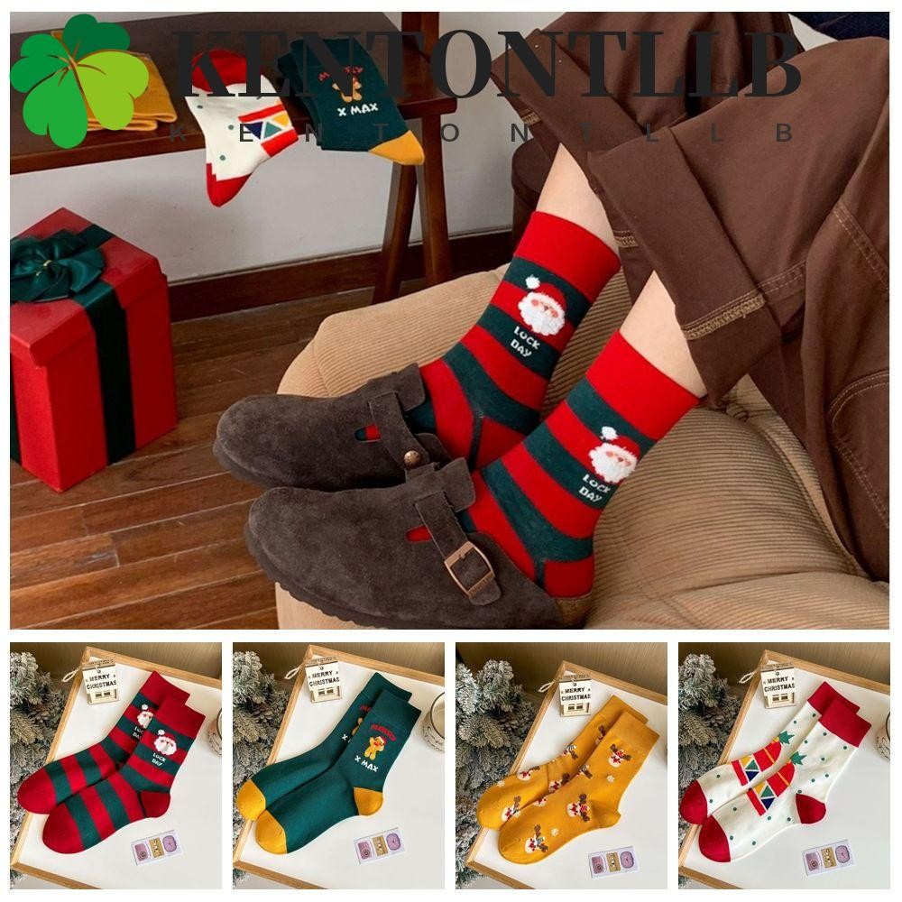 Kentontllb ถุงเท้าคริสต์มาส, ผ้าฝ้ายซานตาคลอสการ์ตูน Hosiery, Harajuku Gingerbread Man Snowman ผ้าอุปกรณ์เสริมถุงเท้ากลางหลอดของขวัญคริสต์มาส
