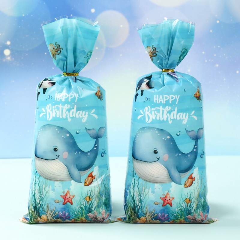 25/50/100pcs สัตว์ทะเลกระเป๋า Ocean Themed พลาสติก Loot กระเป๋าสําหรับวันเกิดเด็กเด็กใต้น้ําผจญภัย P