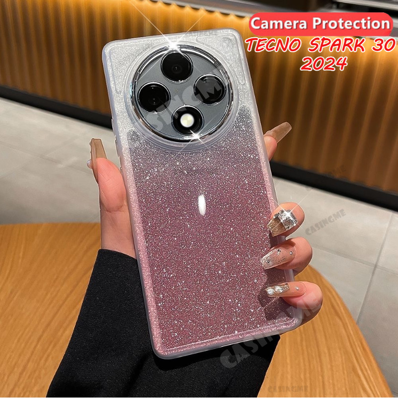 Tecno Spark 30 2024 Bling Glitter สําหรับ TECNO Spark 30 30C Spark30 Spark30C 30Spark C 4G 5G ซิลิโคนนุ่มโปร่งใสเคสโทรศัพท์กล้องเลนส์ป้องกันกันกระแทกปกหลัง
