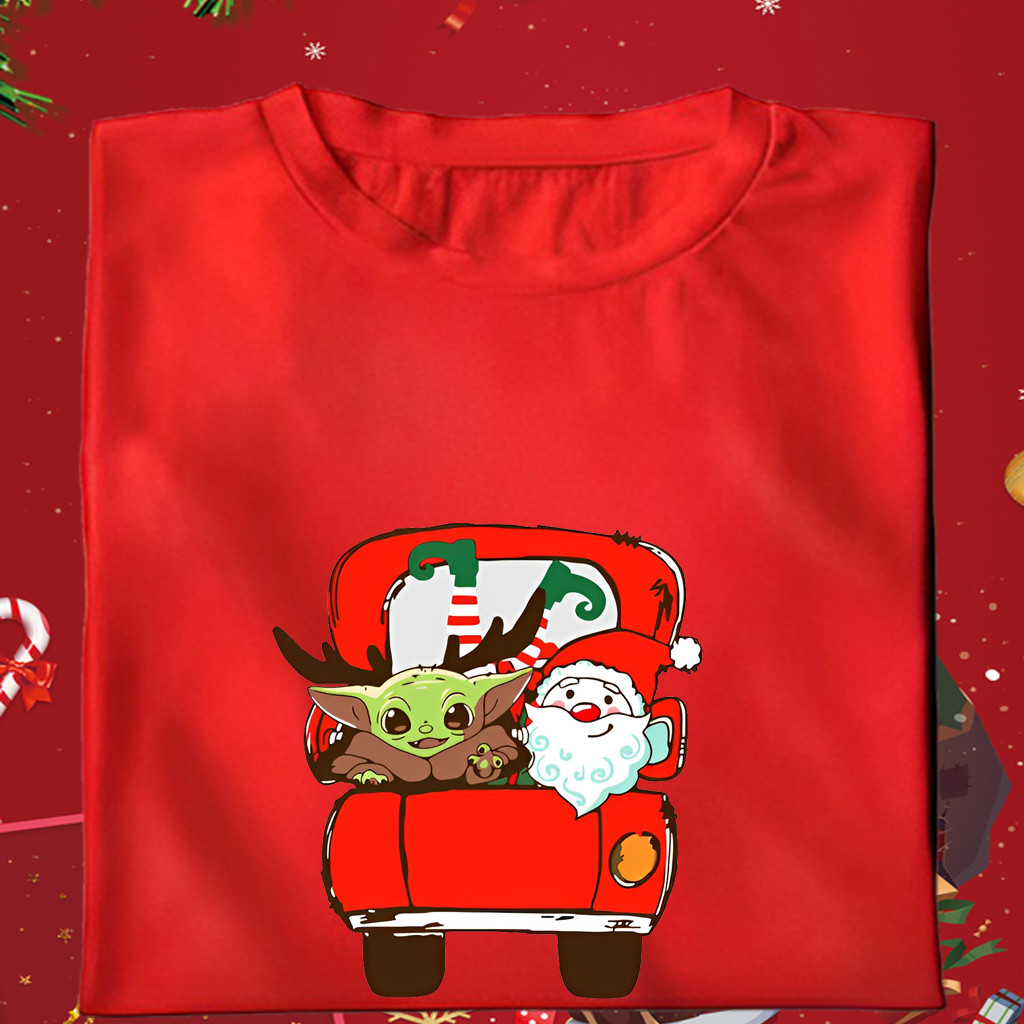 🎄ขายร้อน🎁🎁 เสื้อยืด Baby Yoda Christmas Santa Claus เสื้อยืดลำลองคริสต์มาส