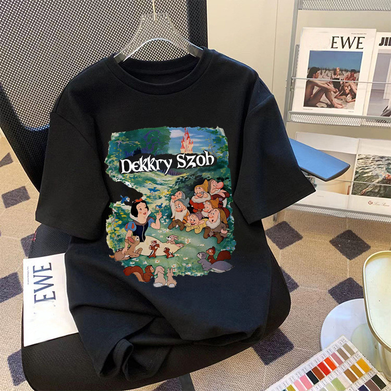 เสื้อยืดแขนสั้น oversize  พิมพ์ลาย คอกลม Disney สไตล์​เกาหลี