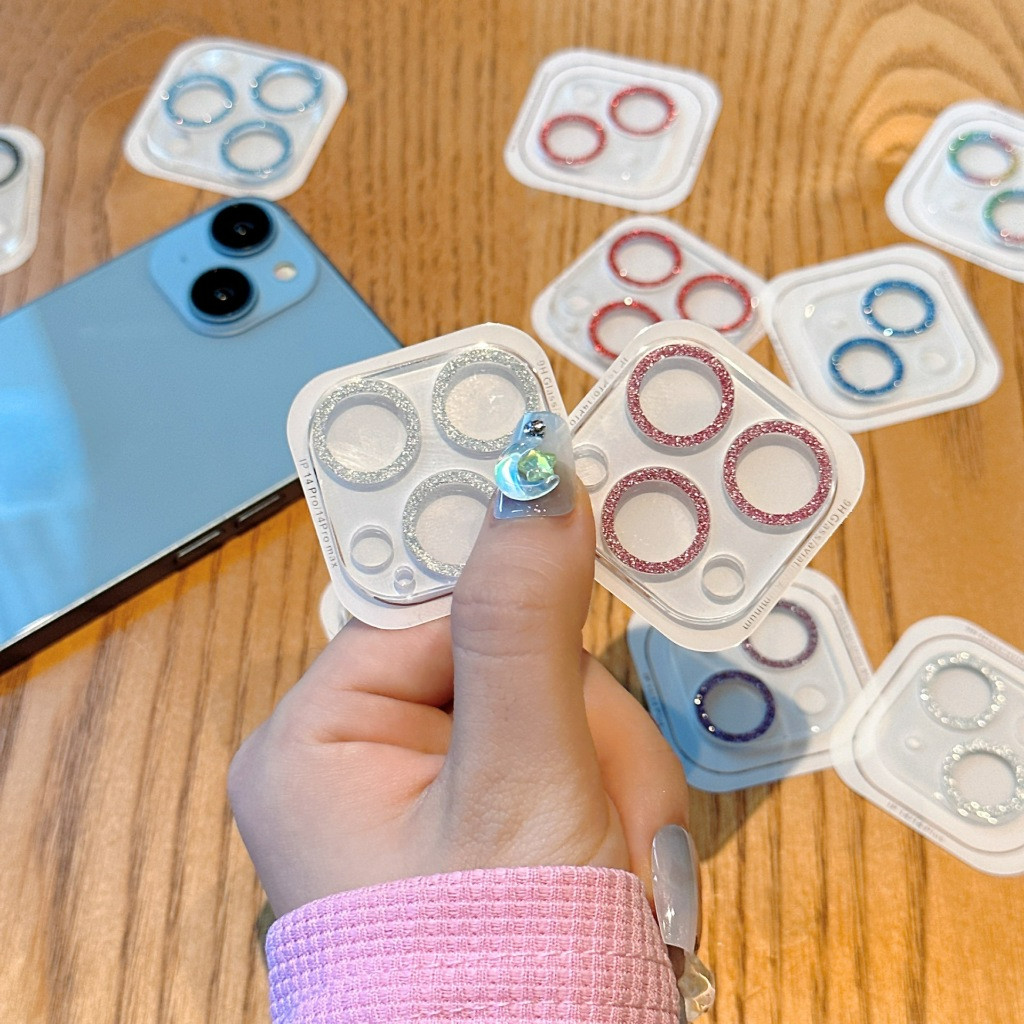 กระจกกันรอยกล้อง For iPhone 13 11 17 pro max Case iPhone 11 15 16 pro max 14 12 pro max 17 Air ชิ้นส่วนของกลิตเตอร์