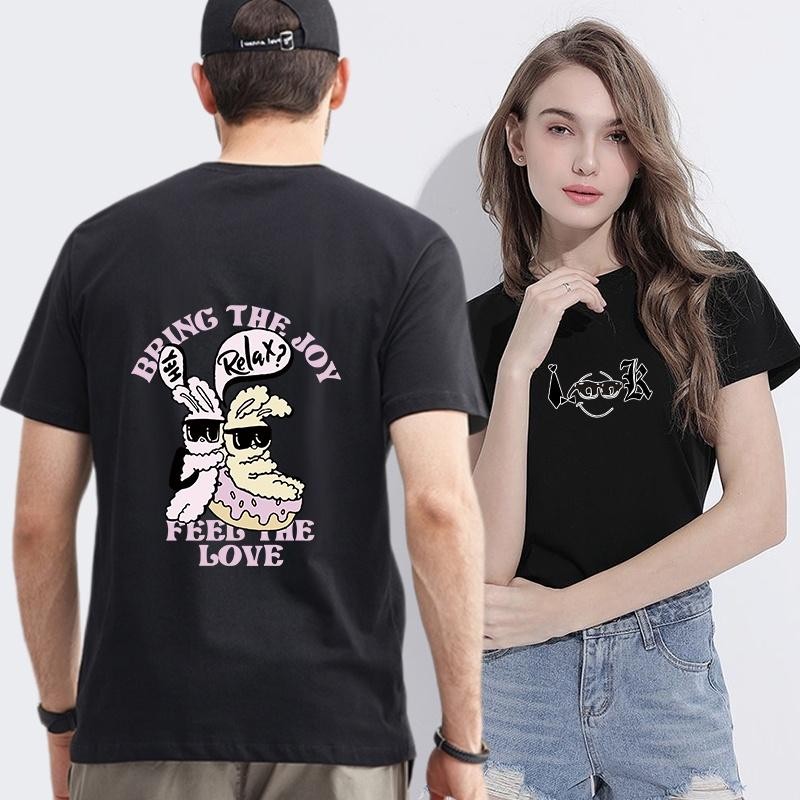 【XRP】Harajuku Street บุคลิกภาพการ์ตูนกระต่ายพิมพ์รอบคอแขนสั้นผู้ชายและผู้หญิงเสื้อยืดฤดูร้อนบางสบาย 