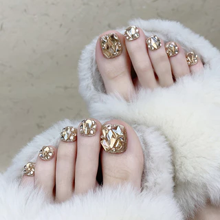 24 ชิ้น/กล่องtoe เล็บกาวแฟชั่นสแควร์สั้นคลุมทั้งหมดปลอม Toenails เล็บปลอมฝรั่งเศส