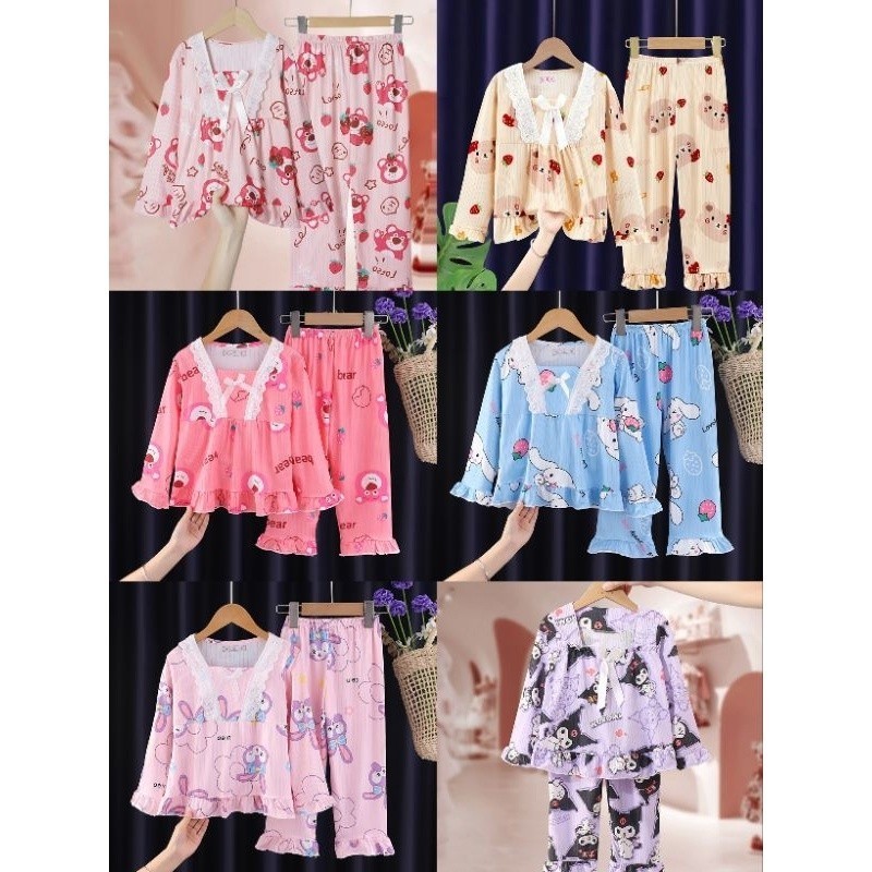 1003 Part 2 V คอลูกไม้เด็ก/ชุดนอนเด็กผู้หญิง 3-13Y ชุดนอนเสื้อผ้าเด็กชุดนอน