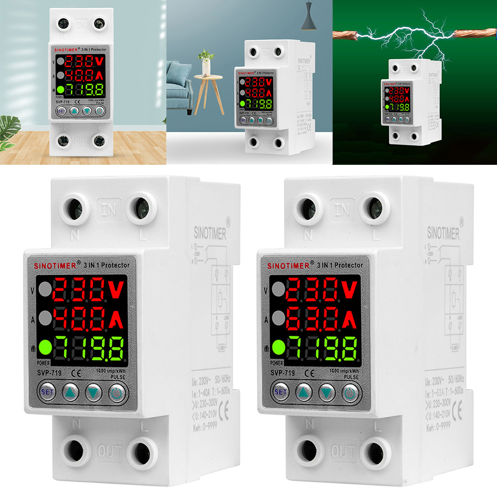 อุปกรณ์ป้องกันไฟเกิน/ไฟตก/กระแสเกิน (Dual) SINOTIMER SVP-719 230V Auto-recovery Under/Over Voltage Protector