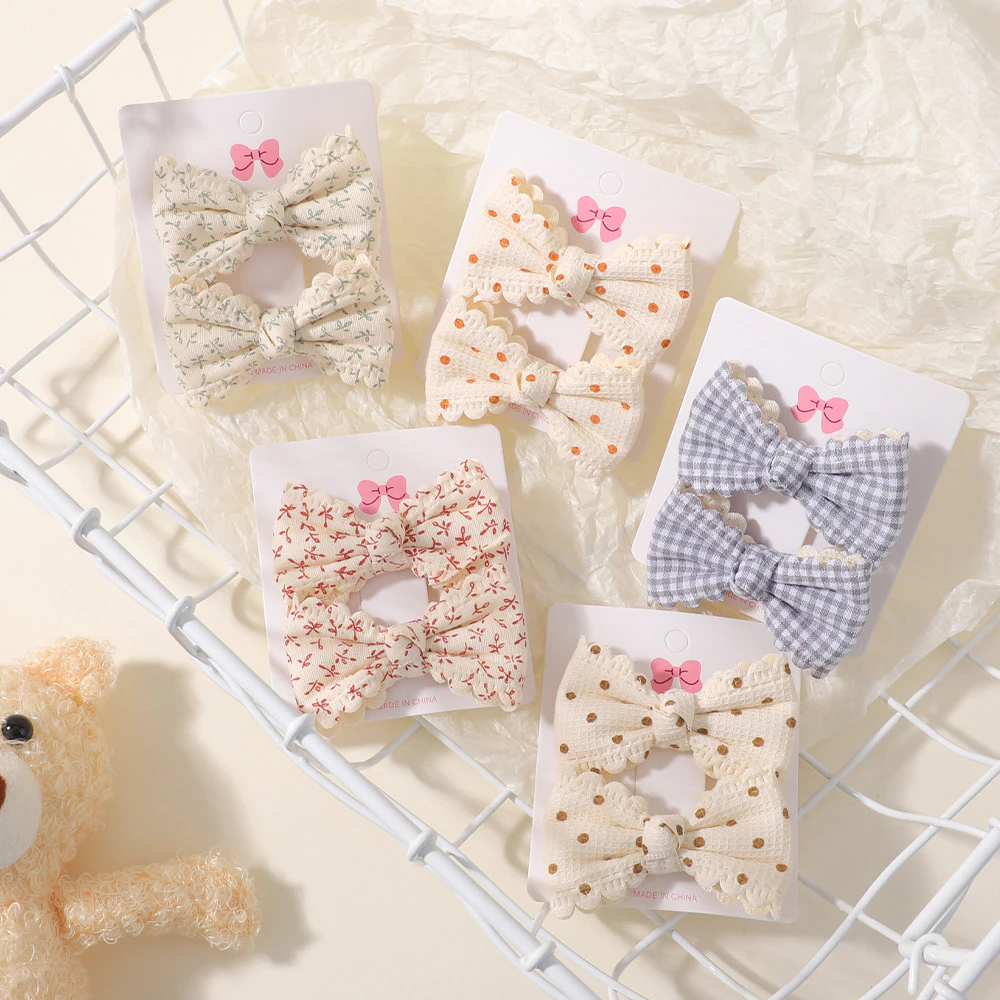 2 ชิ้น/เซ็ตน่ารักผ้าฝ้ายลายสก๊อตดอกไม้พิมพ์โบว์คลิปผมเด็กทารกฤดูร้อน Bowknot Hairgrips Barrettes Headwear อุปกรณ์เสริมผม thumbnail 7