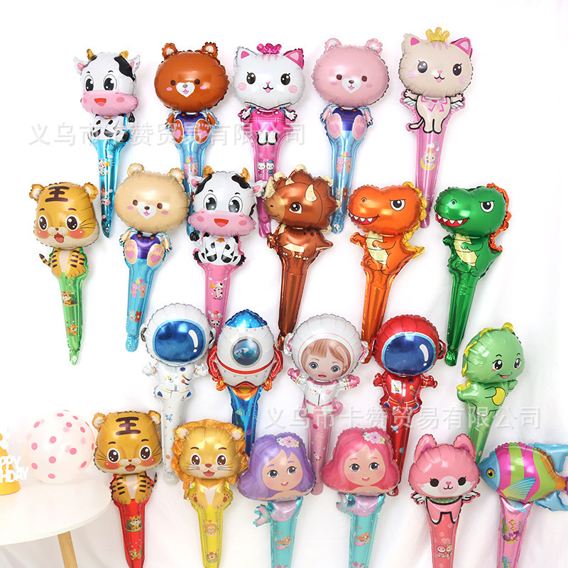 60 x 20 ซม.ไดโนเสาร์มือถือติดอลูมิเนียมฟิล์มบอลลูนการ์ตูนยูนิคอร์นรูปสัตว์ Strike Stick บอลลูน