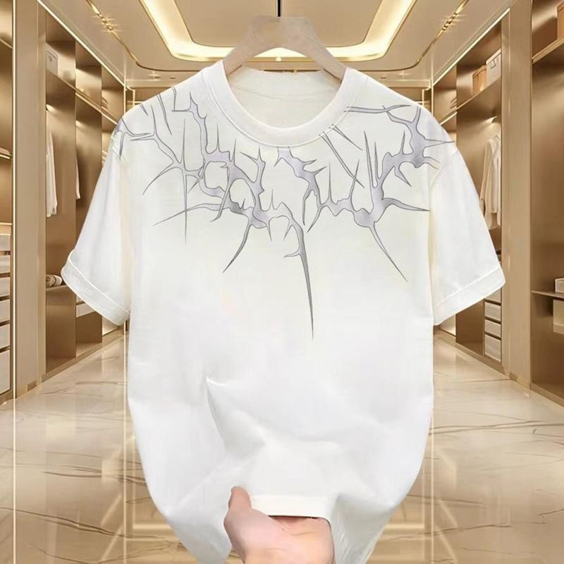 Top.basic🔥 เรียบง่ายและมีสไตล์ พิมพ์ลาย"Lightning" ผ้าฝ้ายนม โคตรนุ่ม OVERSIZE เสื้อคอกลม เสื้อเท่ๆ เสื้อยืดผู้ชาย