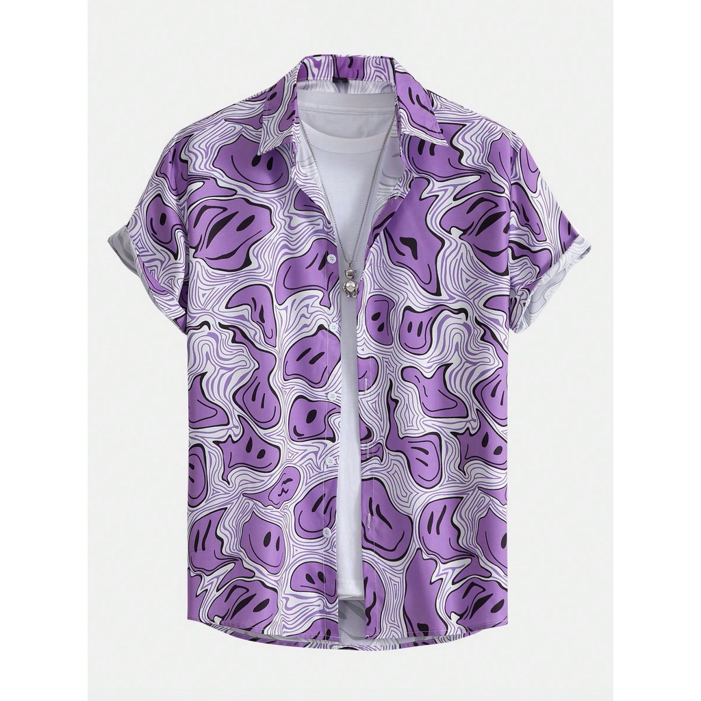 Romwe Men Street Life shirt with Smile Print on all Y2K style without t-shirt for school