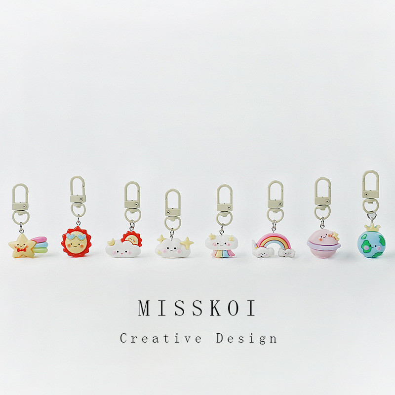 MISSKOI Creative Weather White Cloud Sun Rainbow พวงกุญแจน่ารักที่ไม่ซ้ํากันการ์ตูนสาวอุปกรณ์เสริม