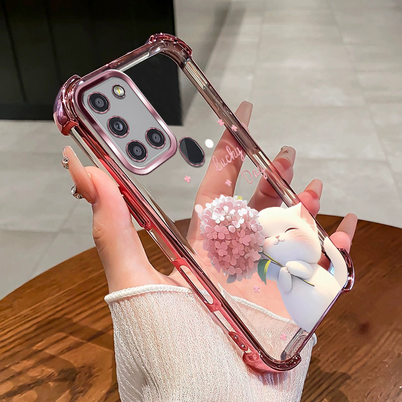 สําหรับ Samsung A21S A31 A20S เคสโทรศัพท์ Lucky Cat สี่มุมซิลิโคน TPU โปร่งใส Soft Shell XYM