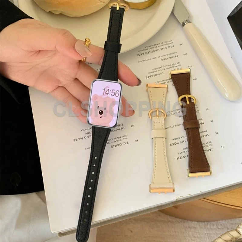 สายหนังแท้บาง Slim รองรับ Samsung Galaxy Fit 3/Fit 2/Fit/7/6/5/4 และขนาด 40/44/45/47/43 มม. HW Fit 3 GTS Bip 42/46 มม.