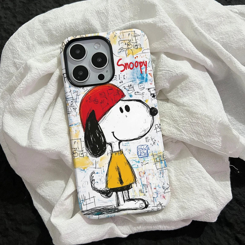 เคสโทรศัพท์ Sketch Snoopy 2-in-1 เข้ากันได้กับ iPhone 15 Pro Max, Apple 16 14 Plus 11/12/13 Pro Max, เคสป้องกันกันกระแทกใหม่