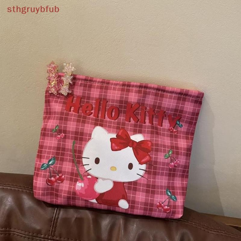 STHB น่ารัก Sanrio Hello Kitty กระเป๋าเครื่องสําอาง KT Cat พิมพ์กระเป๋าถือกระเป๋าเดินทางขนาดใหญ่ความจุแบบพกพากระเป๋าแป้งกระเป๋าเก็บสาวของขวัญ TH