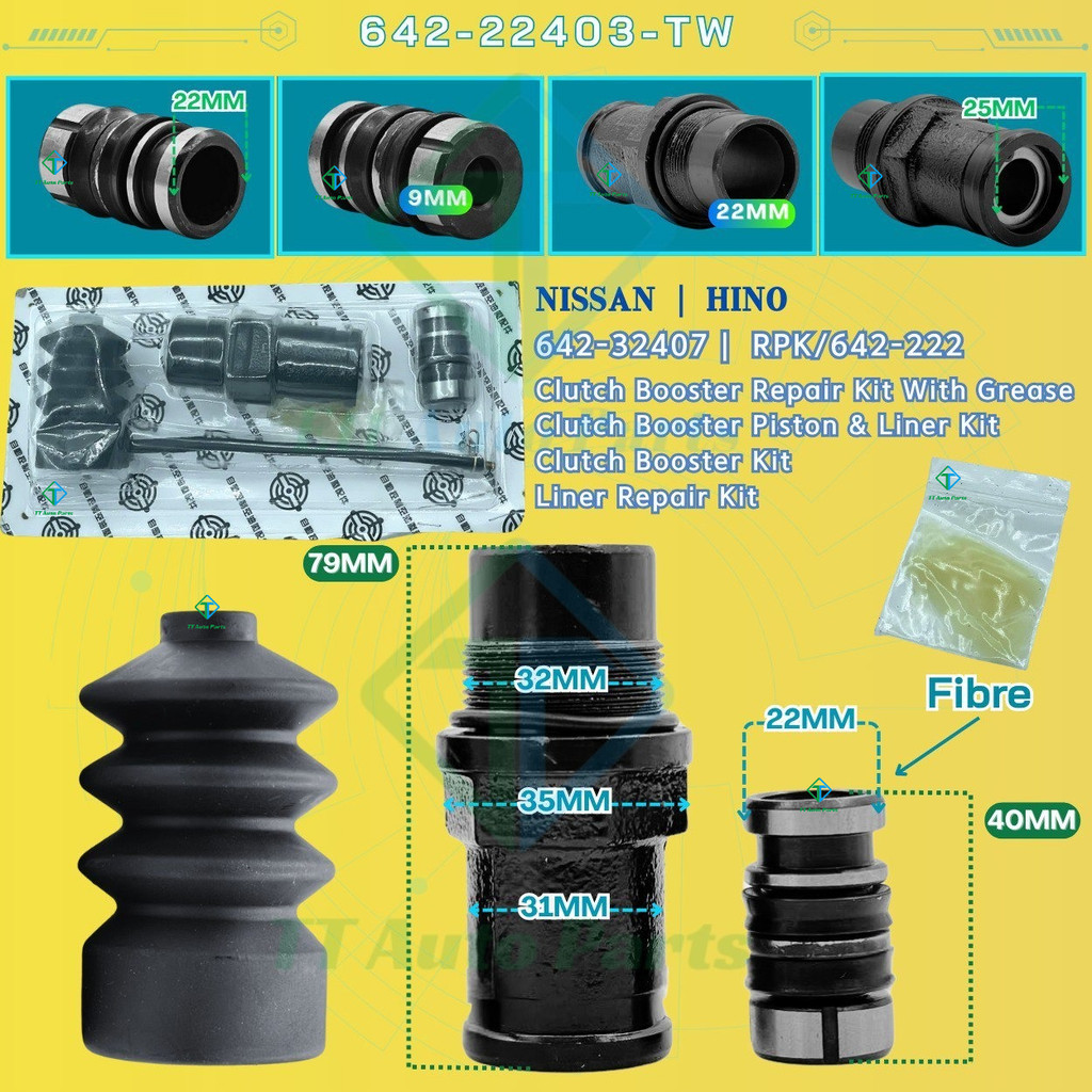 ชุดลูกสูบบูสเตอร์คลัตช์พร้อมจารบี/ชุด Baik Pulih (22mm) 642-32407, RPK/642-222, Hino Nissan [642-224