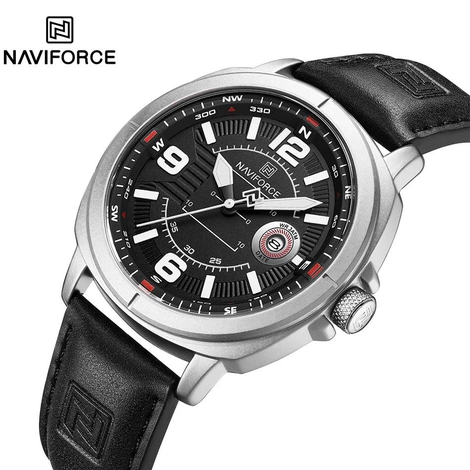 NAVIFORCE NF8078 คุณภาพสูง PU Band ปฏิทินชายยี่ห้อผู้ชายนาฬิกาควอตซ์อัตโนมัติวันที่จอแสดงผลนาฬิกากันน้ํา