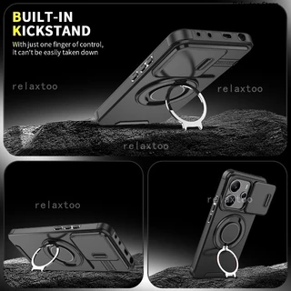 Casing For Xiaomi Redmi Note14 Note13 Note 14 Pro Plus Pro+ 14Pro+ 13Pro+ Note14Pro+ Note13Pro+ 5G 4G Shockproof Hard Phone Case Metal Armor Ring Bracket Stent Back Push Camera Lens Privacy Protect Holder Back Casing Cover