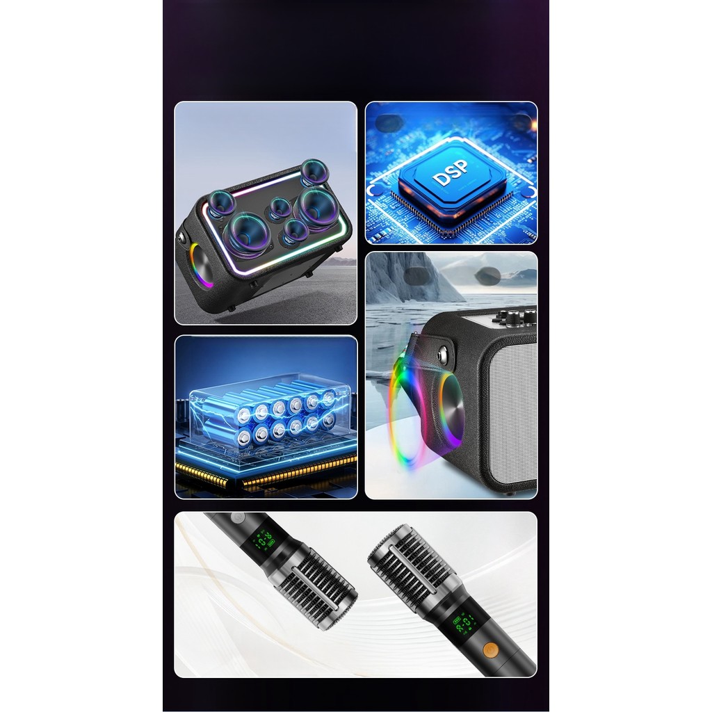 ลำโพงบลูทูธ เบสแน่น 80W รุ่น Speaker 02 Pro แถมไมค์ 2 ตัว มีการ์ดเสียงสำหรับไลฟ์สด ร้องคาราโอเกะ ลำโพงพกพาได้ มีแบตในตัว