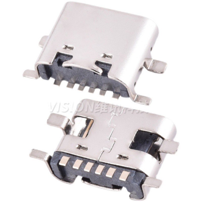 USB3.1 Fast Charging TYPE-C 6P Patch Four-Pin Full-Sticker Board ซ็อกเก็ตหญิงด้านบน SMT ซ็อกเก็ตชาร์จอินเทอร์เฟซที่เรียบง่าย