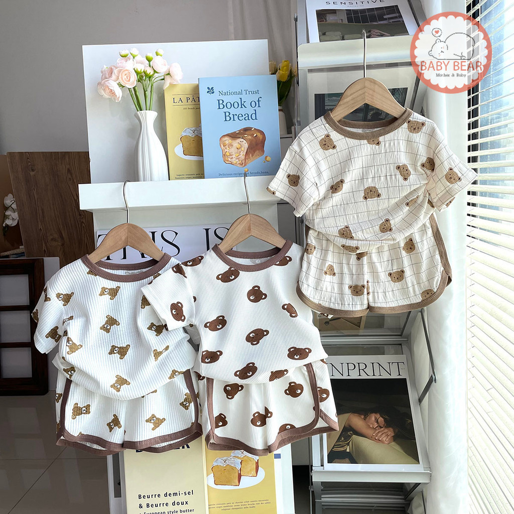 ชุดหมีเด็ก เสื้อผ้าเด็ก เสื้อผ้าแฟชั่นเด็ก ชุดเซ็ทเสื้อแขนสั้น+ขาสั้น Size80-120cm