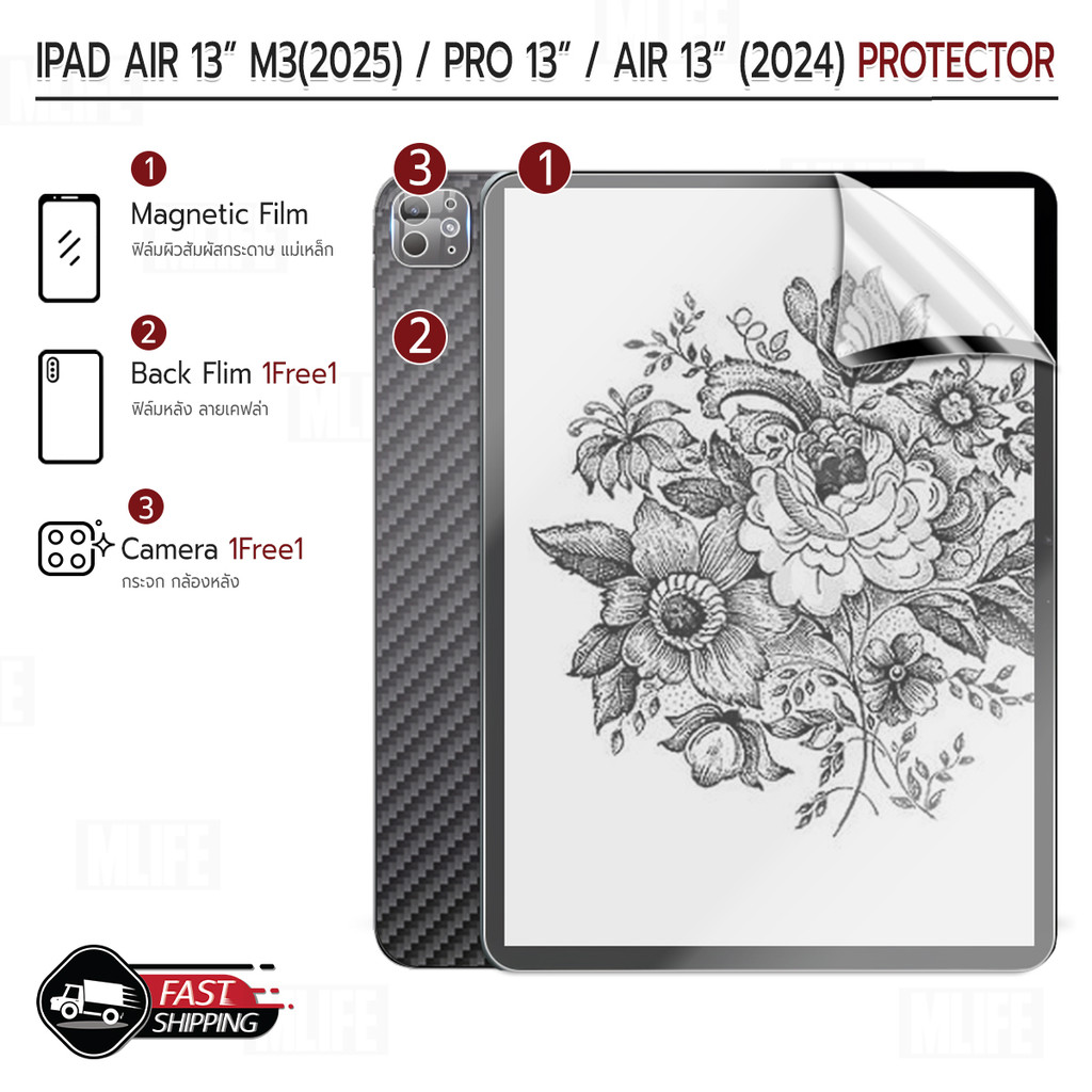 MLIFE - ฟิล์มกระดาษแม่เหล็ก สำหรับ iPad Pro 13 M4 / Air 13 2024 2025 ฟิล์มกระดาษ ฟิล์มด้าน - Magneti