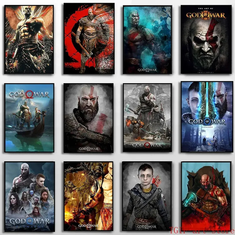 Pop เกม God of War Ragnarok โปสเตอร์สุนทรียศาสตร์ Gaming ภาพวาดผ้าใบสําหรับ Wall Art ภาพ Gamer ตกแต่งห้องตกแต่งบ้าน YVR1